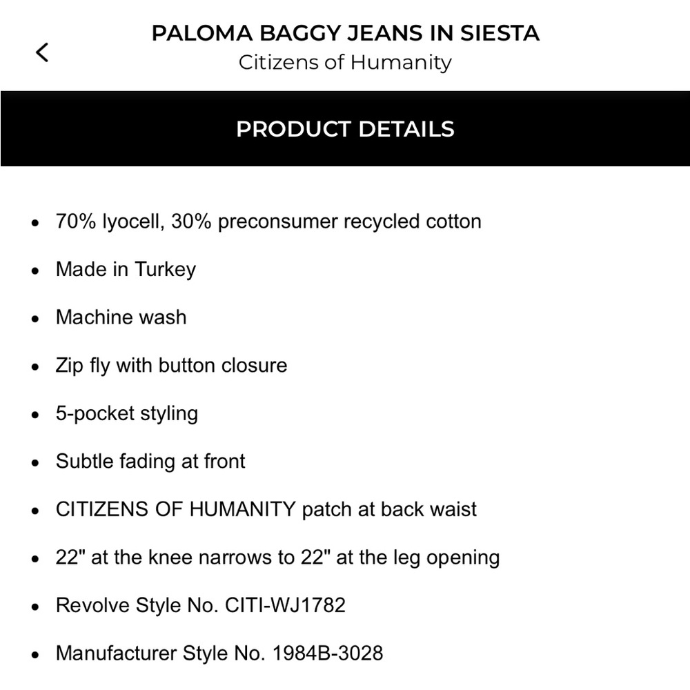 BNWT Citizen Of Humanity Paloma Baggy Jeans in 31. Color is Siesta. - Picture 9 of 16